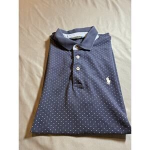 Polo Ralph Lauren Golf Shirt Mens Medium Blue Polka Dot Stretch Preppy Adult